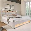 Autheria Letto Matrimoniale con Contenitore 180x200 cm con LED e USB, Letto una piazza e mezza con Vano Portaoggetti e Testiera, Contenitore con spazio e rete a doghe, Struttura Matrimoniale