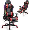 COSTWAY Sedia da Ufficio Ergonomica per Computer con Altezza Regolabile, Sedia da Gaming con Luci RGB LED, Schienale e Braccioli Regolabili, Poggiapiedi Estraibile e Supporto Lombare (Rosso)