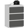 AKORD | Comodino CL-3 con 3 Cassetti | per il soggiorno, la camera da letto, il guardaroba, l'ufficio e lo studio | Design moderno e funzionale | 35 x 40 x 57 cm, 26 kg | Blanc | Gris Graphite