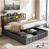 DAHUEN Letto matrimoniale con contenitore, 140x190 cm, Letto baule con LED e USB, Letto Imbottito con testiera portaoggetti, Lettos idraulico, con rete a doghe, lino, Grigio (Grigio, 140x190 cm)