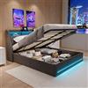 YYXLDYNB Letto baule 140 x 200 cm, letto matrimoniale con illuminazione a LED e ricarica USB, letto idraulico con stoccaggio, rete a doghe, senza materasso, grigio