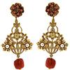 Mokilu' - Gioielli - Orecchini Vintage - Donna - Ottone dorato 24kt - Motivo floreale - Pietra rossa - Corallo naturale
