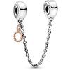 PANDORA Signature Catenine di sicurezza in argento Sterling con logo pendente a forma di corona con zirconia cubica trasparente e impugnatura in silicone