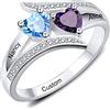 MunkiMix 925 Argento Sterling Anello Incisione 2/3/4 Nome Testo Personalizzato con Pietre di Nascita per Le Donne San Valentino Festa della Mamma Regalo di Gioielleria (2 Nomi, Taglia 14)