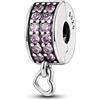 Parmuz Charm a clip per bracciale in argento sterling 925 con pavé di zirconi cubici, con chiusura a clip, distanziatore, perlina, farfalla, stella, luna, malocchio, fermaglio per donna