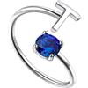 Suplight Suplihgt Anello Donna Argento 925 Personalizzato Anello Lettera T Anello Donna Argento con Pietra Personalizzata Anello Donna con Iniziale T Personalizzato Regolabile Regalo Natale San Valentino