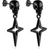 Bandmax Teschio Orecchini Pendenti Uomo Donna, Nero Orecchini Acciaio Chirurgico, 02 Stile Stella a Quattro Orecchini Anallergici a Cerchio, Gioielli Uomo di Moda per Punk Goth