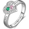 kaululu Anello Personalizzato da Donna Argento 925 con Nome, Anello Cuore e Pietra Portafortuna per Mamma, Nonna, Moglie, Regalo per Festa della Mamma, Natale, Compleanno (Nomi 2)