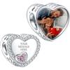NINGAN Ciondoli Bead Argento 925 con Foto a Forma di Cuore per Donne Memoriale Famiglia Personalizzate per Double Heart Bracciali Collane Gioielli di Moda per Ragazze Festa della Mamma