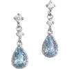 Vincent Paul ORECCHINI DONNA ARGENTO 925 RODIATO ZIRCONI BIANCHI E ACQUA MARINA LUNGHI 1,5 CM