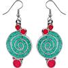 Tibetan Silver Bellissimo Fatto a Mano Compresso Turchese e Corallo Intarsio di Pietre Preziose Goccia Orecchino per Donne Adolescenti 925 Argento Placcato Etnico Zingaro Moda Festa Orecchini Gioielli