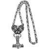 OIDEA Collana Uomo Testa di Lupo Doppia Prepotente Ruvida in Acciaio Inossidabile Amuleto Vichingo Norvegese Collana con Ciondolo Martello di Thor Catena Bizantina in Argento