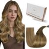 Hetto Extension Capelli Veri Nano Ring Marrone chiaro & Biondo chiaro con riflessi - Remy Capelli Umani Estensioni, Invisibile Adesive, Look Naturale per Uso Quotidiano 50g 50ciocche 35cm