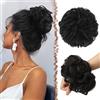 FESHFEN Chignon Finto per Capelli, Elastici Chignon Finti Sintetica Ondulato Capelli Naturale Coda di Cavallo Nero naturale Posticci per Capelli Spessi Updo per Donne Ragazze, 55g