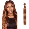 Salharer Ciocche di capelli veri da cucire, ciocche di capelli umani lisci a doppia trama, ciocche singole, capelli Remy, colore castano chiaro, da donna, 86 cm