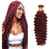 Evaxilc 30 30 Inch Human Hair Extension Deep Wave Bulk Human Braiding Hair for Boho Braids Capelli Umani Unprocessed No Weft Bulk Braiding Hair #99J Burgundy 2 Bundles Total 100g