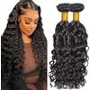 Evaxilc 32 34 Inch Water Wave Bundles Human Hair Extension Hair Capelli Tessitura Vero Capelli Double Weft #1B Natural Black Brazilian Remy Virgin Human Hair Weave 2 Bundles Total 200g