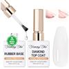 Shining She Clear Rubber Base Gel & Glitzer Top Coat Gel UV LED, TPO-Free HEMA-Free, Trasparente Flessibile Base Rubber Semipermanente per Unghie Sottili e Fragil, Creare un Effetto Lucido, 2x15ML