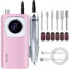 Joygoodta Set manicure elettrico, trapano per unghie ricaricabile, set manicure elettrico 45000 giri/min con limetta per schermo LCD per per unghie gel acrilici