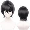 maysuwell Parrucca Cosplay Nera per Anime con Fibra Sintetica Resistente al Calore Corta e Liscia per Halloween, Comic Con, Spettacoli Cosplay