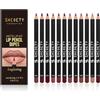 Petansy, set di 12 matite per contorno labbra opache, a lunga durata, waterproof, con lucidalabbra opaca in velluto, alta pigmentazione, make-up per labbra naturale e morbido