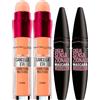 Maybelline 2x Maybelline New York Ciglia Sensazionali Mascara Volumizzante Colore Nero + 2x Il Cancella Età Correttore Liquido Multiuso Colore 02 Nude
