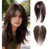 EREE HAIR Topper per capelli lisci da 35 cm con frangia per donna, clip in pizzo svizzero fatto a mano 9x12 cm con frangia Topper dall'aspetto naturale per capelli diradati Marrone Nero