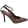Malu Shoes Decollete Donna a Punta Slingback in Vernice Marrone con Gancio Oro Tacco a Spillo 12 Chiusura alla Caviglia Regolabile (39 EU)