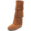Minnetonka - 3-Layer Fringe Boot, Stivali E Stivaletti, Donna, Nero (Black), 39