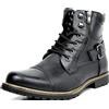 SWZEC Stivali Stringati Uomo Classici Morbida Antiscivolo Vintage Stivali da Motociclista Combat Comode Moda Esterno Biker Boots 38-48 (Nero,41)