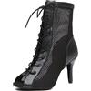 LITNERMIA - Scarpe da donna per balli di sala, da performance, con lacci, in mesh, per danza latina, con punta aperta, stivaletti alla caviglia, 38 EU