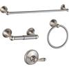 BGL, Set di accessori da bagno, regolabili ed espandibili, 4 pezzi, con barra per asciugamani, anello asciugamano, gancio accappatoio e porta carta igienica, montaggio a parete, in nickel spazzolato