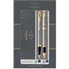 PARKER IM Duo set regalo con penna a sfera e penna roller, metallo satinato con finiture in oro, cartuccia e ricarica di inchiostro nero, confezione regalo