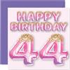 Stuff4 Biglietto di auguri 44° compleanno da donna con palloncini glitterati rosa e viola 44 anni mamma cugina amica sorella zia 145mm 44 anni 44° compleanno