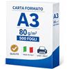 Kartoflak Risma Carta 500 Fogli Formato A3 per Stampanti Fotocopiatrici multifunzione Laser e Inkjet, Bianca, 80 g/m², Qualità Naviator adatta per Ufficio, Scuola, Locandine, Libri e Cataloghi