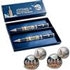 GUUZETU Artemis II Penna commemorativa Ritorno alla Luna con moneta, penna a sfera a tema astronauta razzo, penna in edizione speciale spaziale 2026, set regalo da collezione per gli appassionati (2pcs)