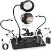 NOEVSBIG Stazione di saldatura Helping Hands con lampada di ingrandimento 5X aggiornata, morsetto di saldatura a 360°, 4 supporti per PCB, base extra large e 4 robusti bracci flessibili, strumento a