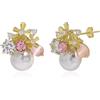 Meissa Orecchini perle Donna Argento 925 Orecchini sposa bambina Orecchini Bella Colorata Fiori Gioielli Regalo Matrimonio Anniversario Fidanzamenti, Pietra rosa (oro)