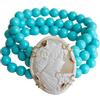 Generic Bracciale tre file con pasta di turchese e cammeo vero in conchiglia sardonica, argento 925| bracciale artigianale