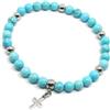 Generic Bracciale uomo con perle di turchese da 6mm e croce in acciaio