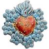 Handmade Generico Cuore Sacro Ex Voto in Ceramica Dipinto a Mano, Decorazione da Parete (Azzurro e Rosso)