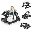 COSTWAY Girello per Bambini 4 in 1, Girello Pieghevole con Altezza e Velocità Regolabili, Carillon con Luci, Volante, Primi Passi per Bambini 6-18 Mesi, Portata 12 kg (Nero)