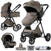 Magic ZC Passeggino Trio, Passeggino 3 in 1 con Doppia Modalità Push Reversibile, Trio Neonati con Grande Navicella, Carrozzina per Neonati in Alluminio Pieghevole (YV9 Chocolate)