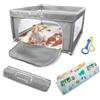 Mobiclinic®kids, Box per bambini + tappeto neonato reversibile, Pieghevole, 125x125cm, Borsa il trasporto, Traspirante, Happyland, Lavabile, Maniglie, Recinto (grigio)