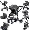 Prokoke Passeggino Trio, Trio Passeggino Neonati con Due Modi Reversibili per Spingere, Passeggini 3 in 1 con Una Lega di Alluminio a Cornice, Tris con Design Pieghevole in Un Clic (739 Grey)