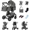 GLOKID Passeggino 3 in 1，Passeggino Canne，Trio，Portatile，Con Seggiolino Accessori，Adattatori universali，4 ruote con ammortizzatori，navicella，grandi ruote (LV9 Grigio scuro)