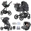 Lnhcrbs Passeggino 3 in 1,Grigio-Set Passeggino,Ruota Anteriore Bloccabile | Passeggino Da Viaggio con Manico Regolabile,Il telaio del passeggino è in alluminio,Per 0-4 anni, fino a 22 kg