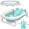 UISEBRT Vasca da Bagno Pieghevole per Bambini, con cuscino da bagno, Vaschetta Bagnetto ergonomico, salvaspazio, antiscivolo, per Bambini 0-8 Anni, Verde