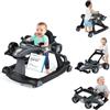 COSTWAY Girello per Bambini 4 in 1, Girello Pieghevole con Altezza e Velocità Regolabili, Carillon con Luci, Volante, Primi Passi per Bambini 6-18 Mesi, Portata 12 kg (Grigio Scuro)
