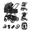 Kakbgee Passeggino 3 in 1 in pelle, sistema da viaggio per carrozzina con seggiolino auto ECE R129, carrozzina pieghevole con una mano, telaio in alluminio ad alta visibilità per neonati (22 kg, 0-4